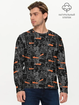 Мужской лонгслив базовый / Черные снеговики