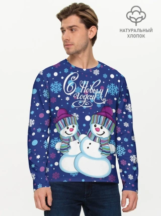Мужской лонгслив базовый / Снеговики