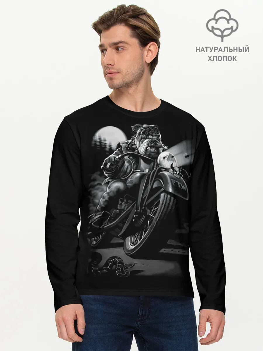 Мужской лонгслив базовый / Biker dog / Пёс-байкер