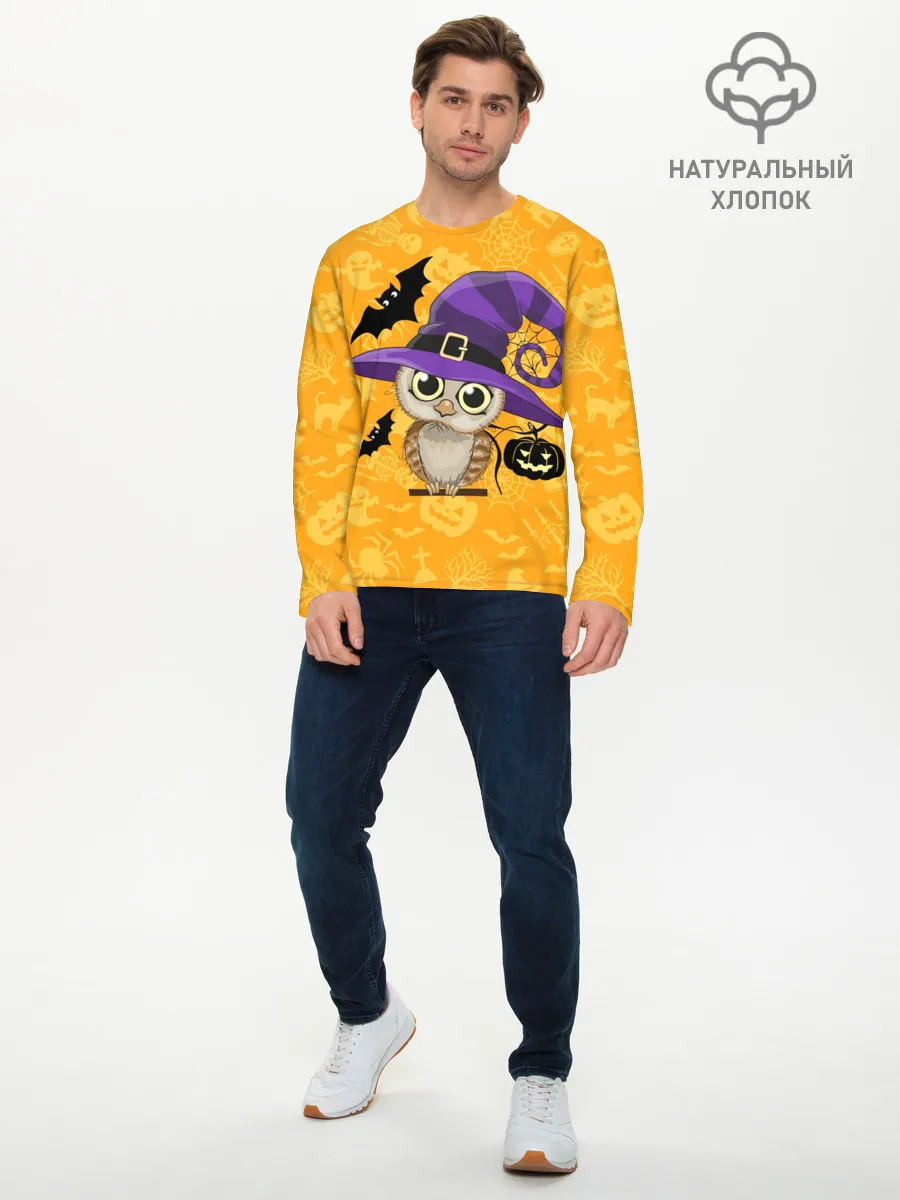 Мужской лонгслив базовый / Совушка и хэллоуин
