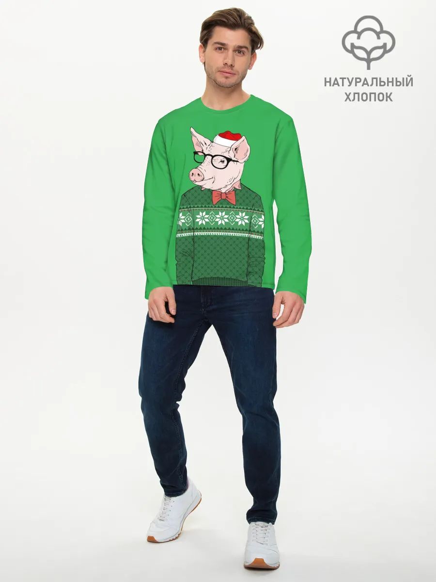 Мужской лонгслив базовый / New Year Hipster Pig