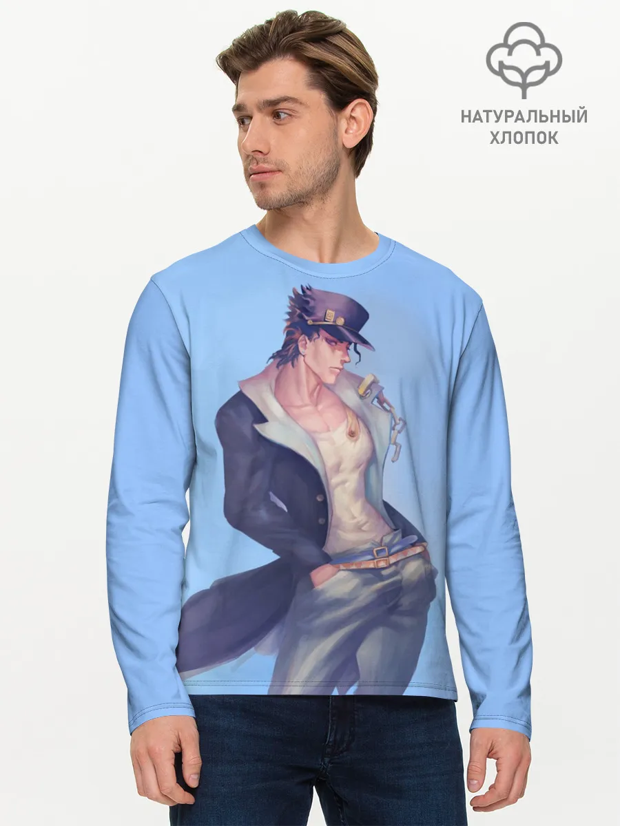 Мужской лонгслив базовый / Joutarou Kuujou на синем