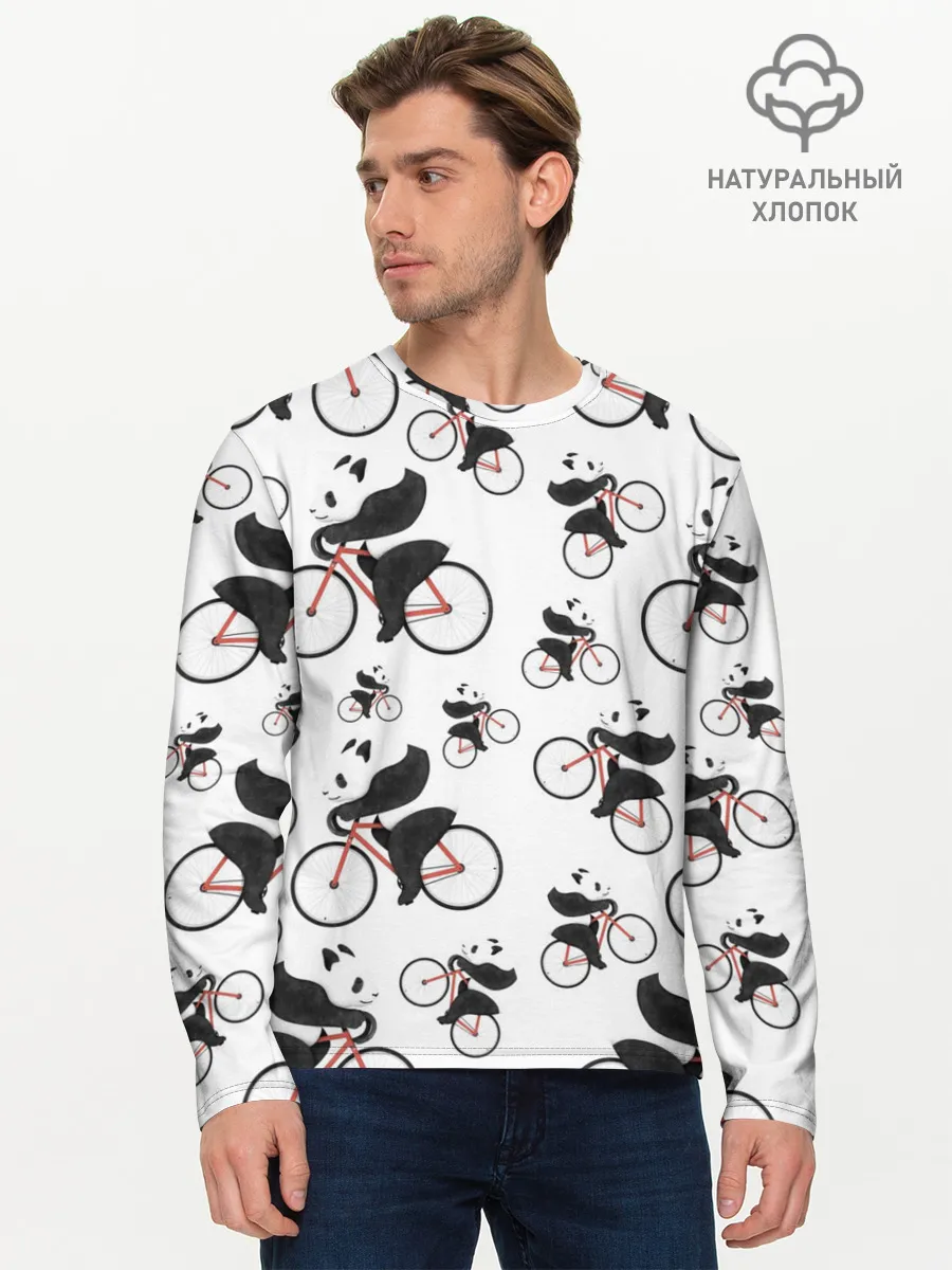 Мужской лонгслив базовый / Панды На Велосипеде