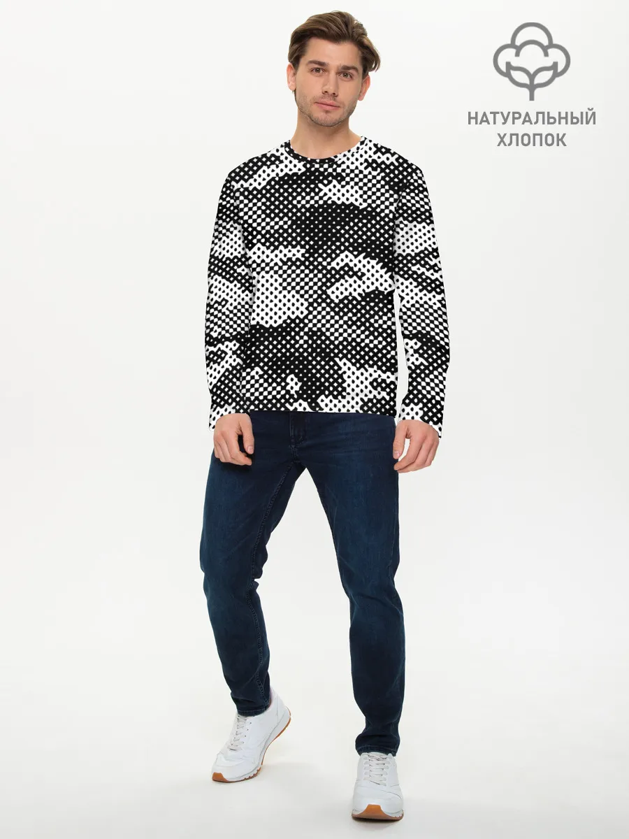 Мужской лонгслив базовый / Черный камуфляж