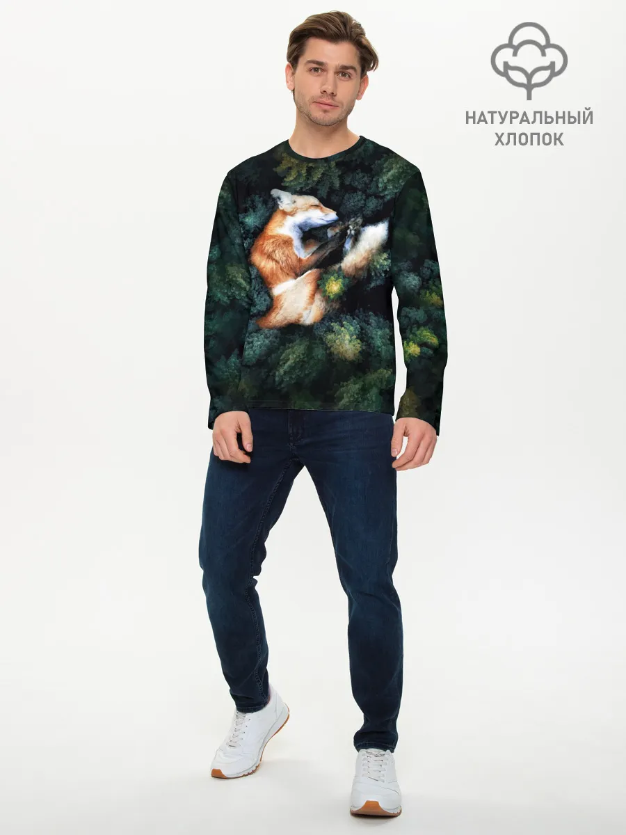 Мужской лонгслив базовый / Лисичка в Лесу