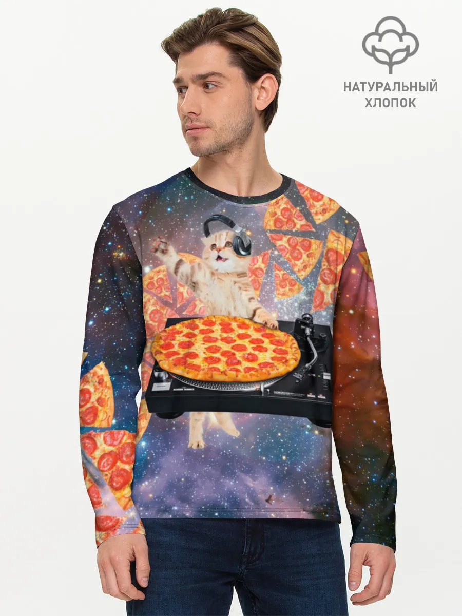 Мужской лонгслив базовый / Кот Диджей