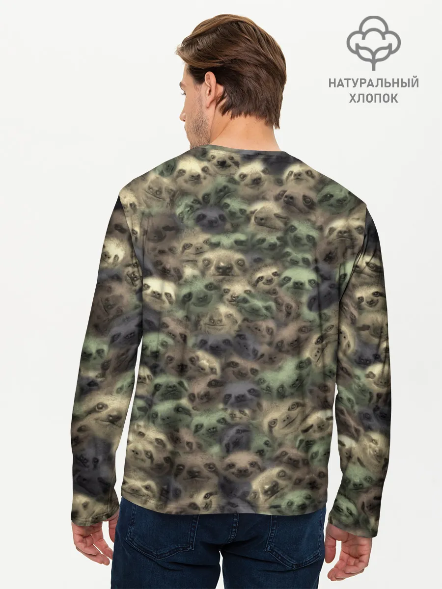 Мужской лонгслив базовый / Камуфляж с ленивцами