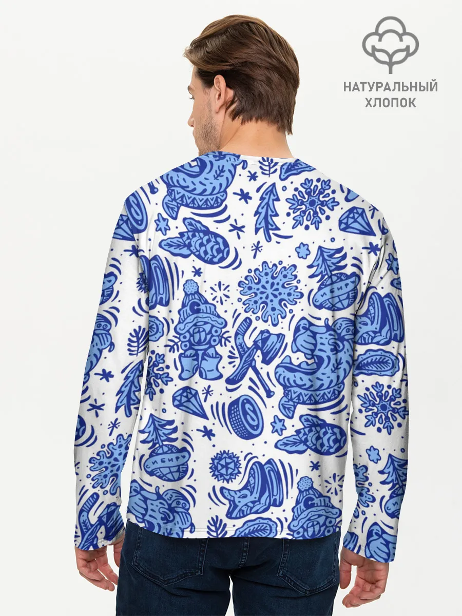 Мужской лонгслив базовый / Сибирская гжель