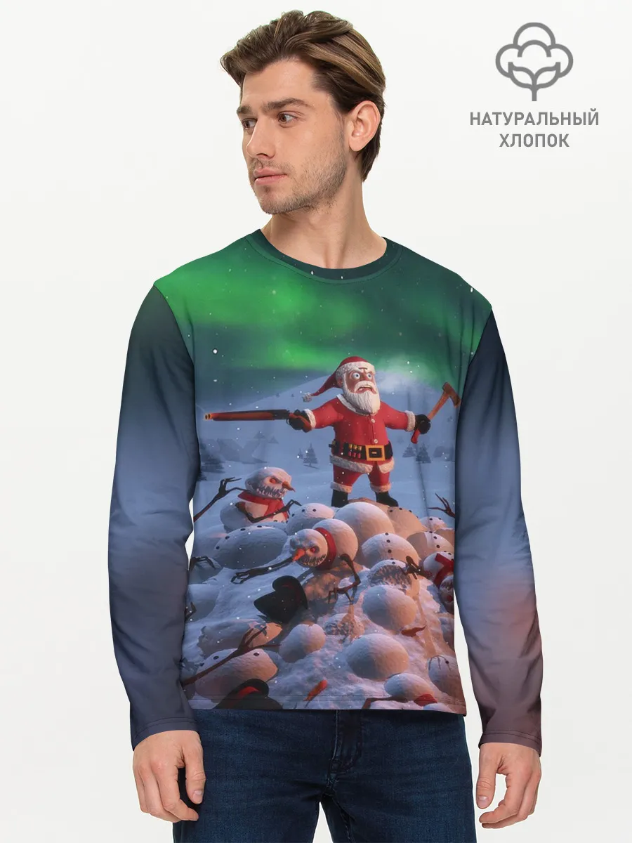 Мужской лонгслив базовый / Дед мороз и снеговики-зомби