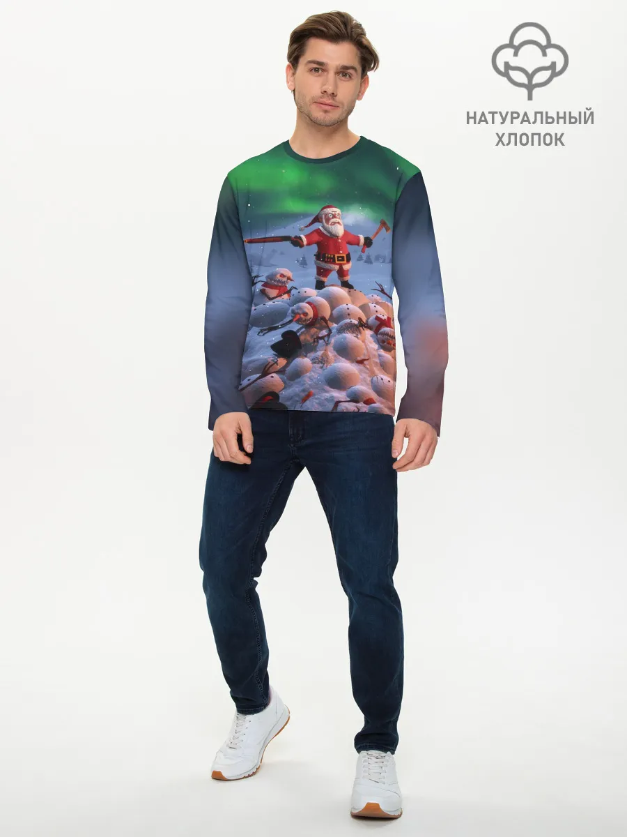 Мужской лонгслив базовый / Дед мороз и снеговики-зомби