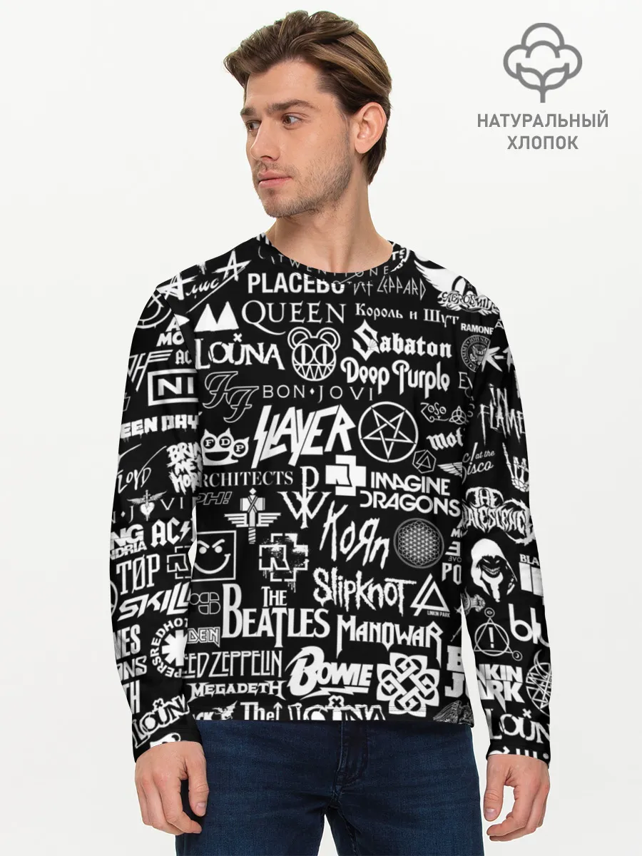 Мужской лонгслив базовый / ЛОГОТИПЫ РОК ГРУПП | ROCK