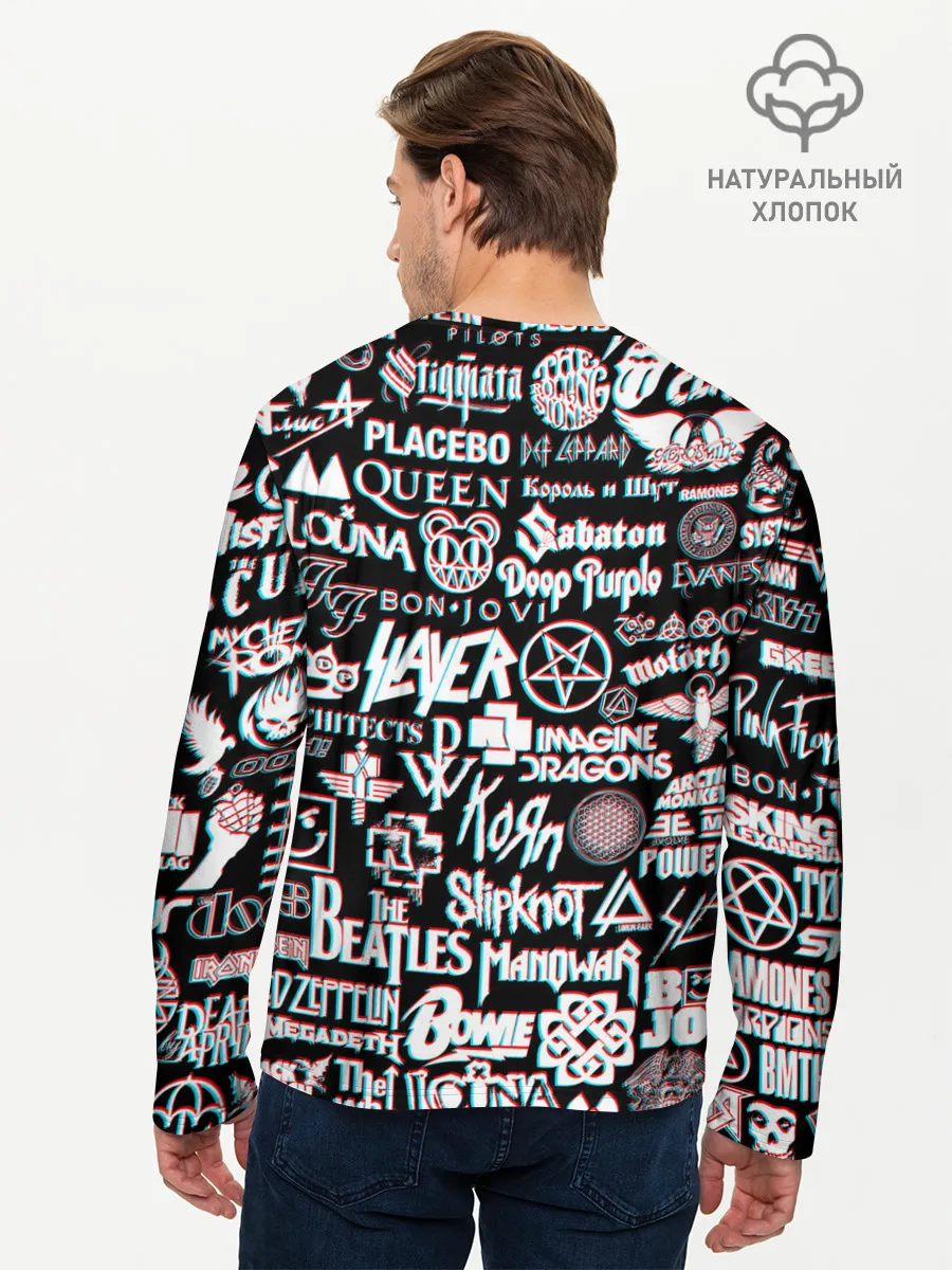 Мужской лонгслив базовый / ЛОГОТИПЫ РОК ГРУПП GLITCH