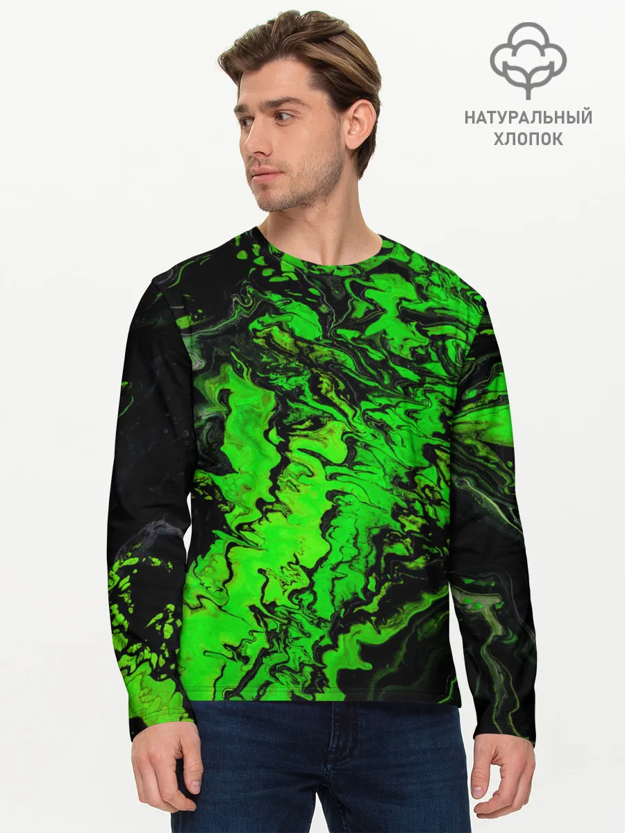 Мужской лонгслив базовый / Тёмные зеленые краски