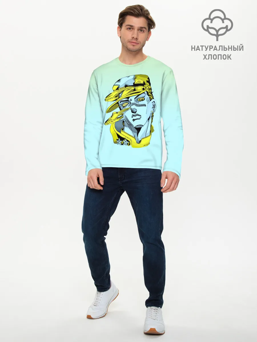 Мужской лонгслив базовый / Дзётаро кудзе бирюза