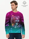 Мужской лонгслив базовый / RETRO CYBER BEAR NEON