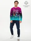 Мужской лонгслив базовый / RETRO CYBER BEAR NEON