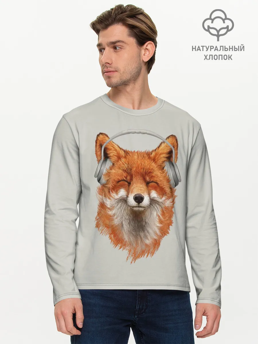 Мужской лонгслив базовый / Лиса в наушниках