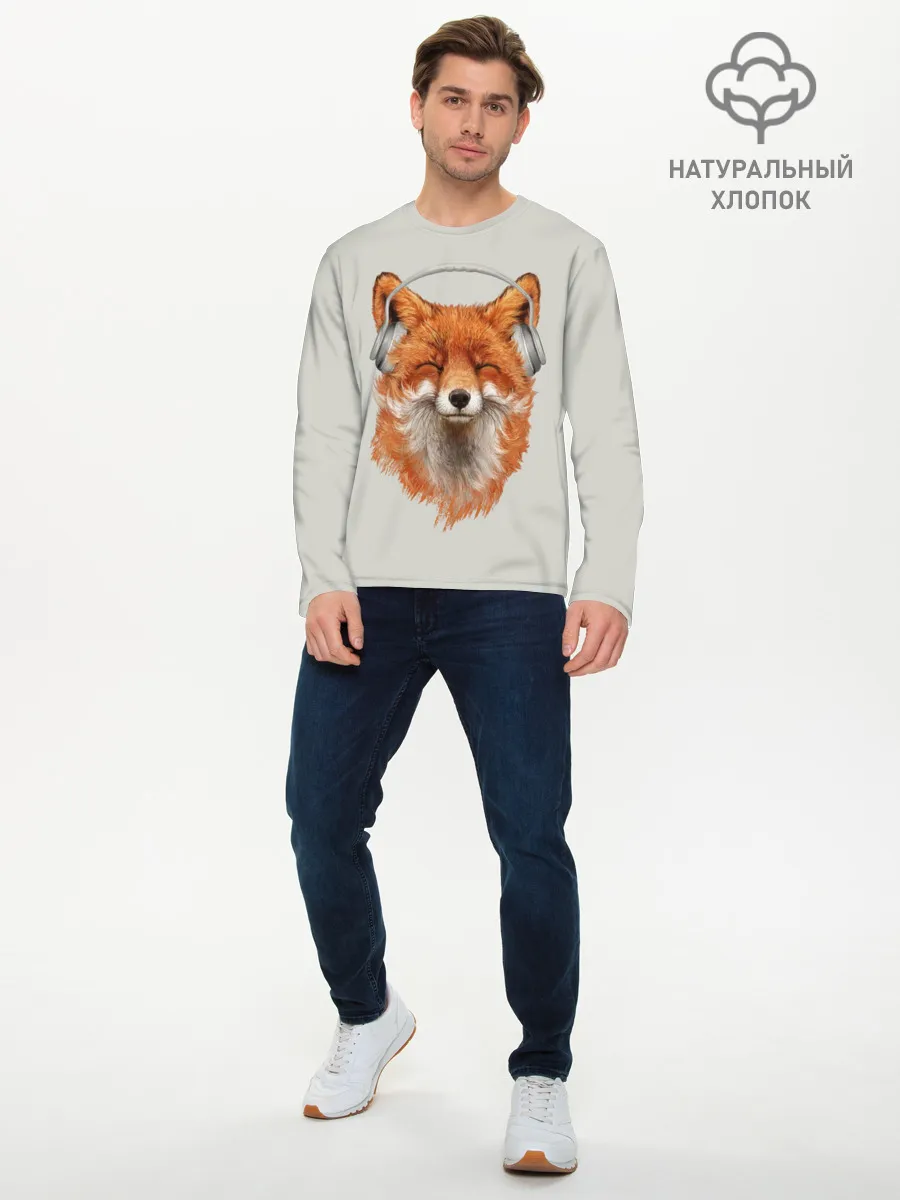 Мужской лонгслив базовый / Лиса в наушниках