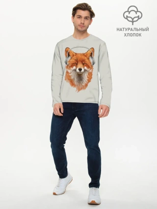Мужской лонгслив базовый / Лиса в наушниках