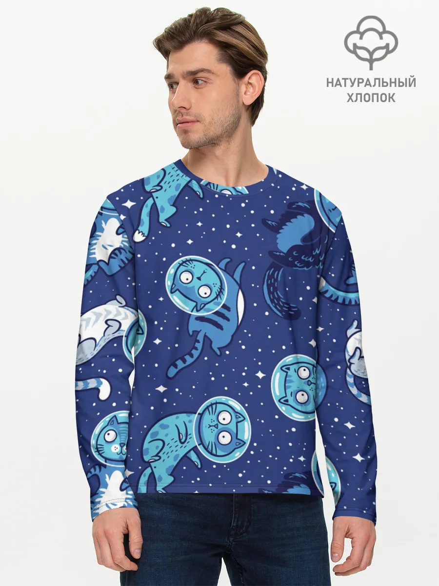 Мужской лонгслив базовый / Кот Космонавт