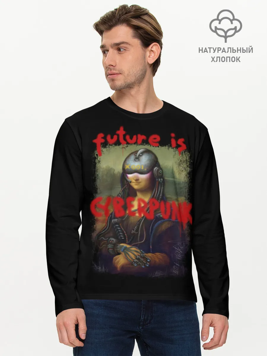 Мужской лонгслив базовый / Cyberpunk Mona Lisa