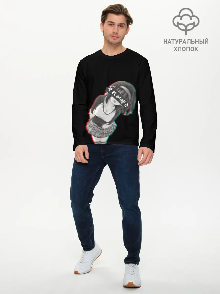 Мужской лонгслив базовый / Anime Girl with hieroglyphs