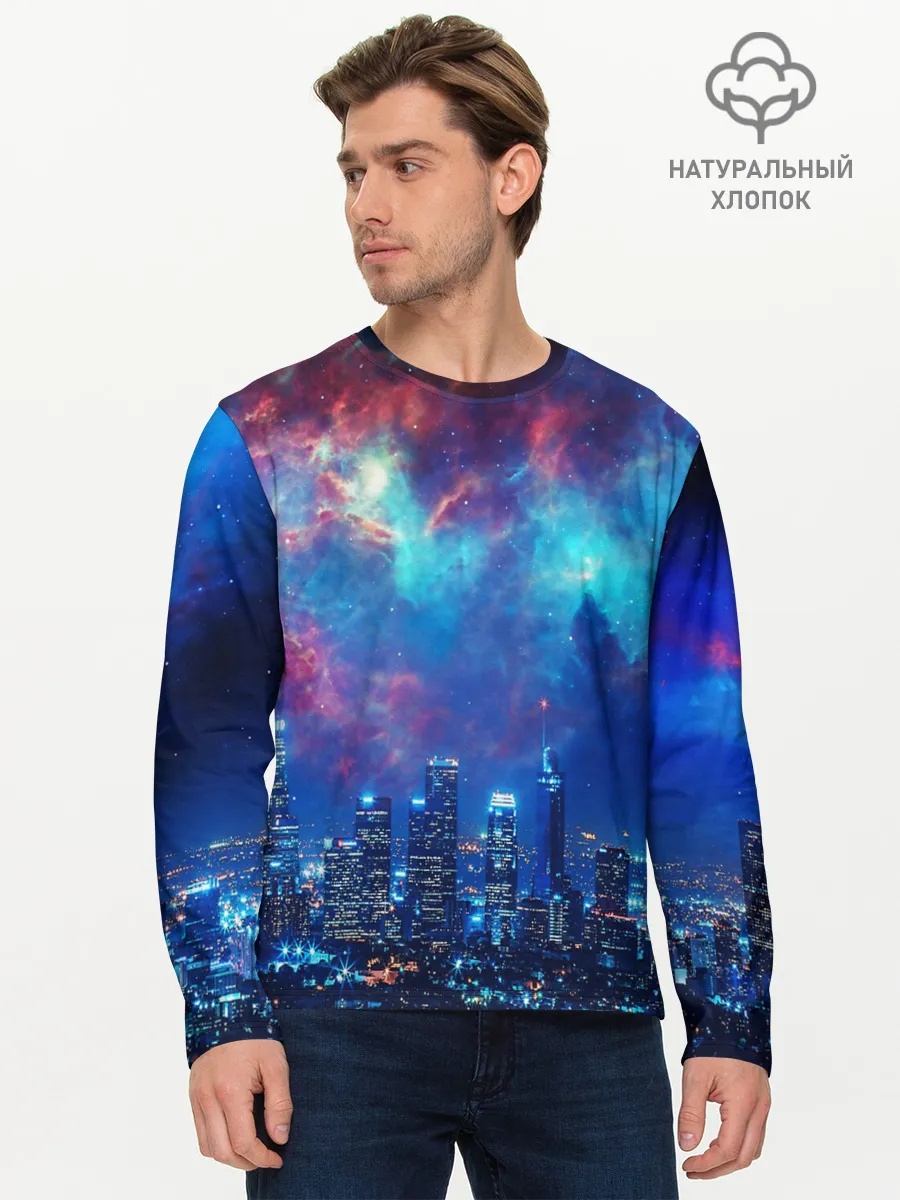 Мужской лонгслив базовый / НОЧЬ В ГОРОДЕ