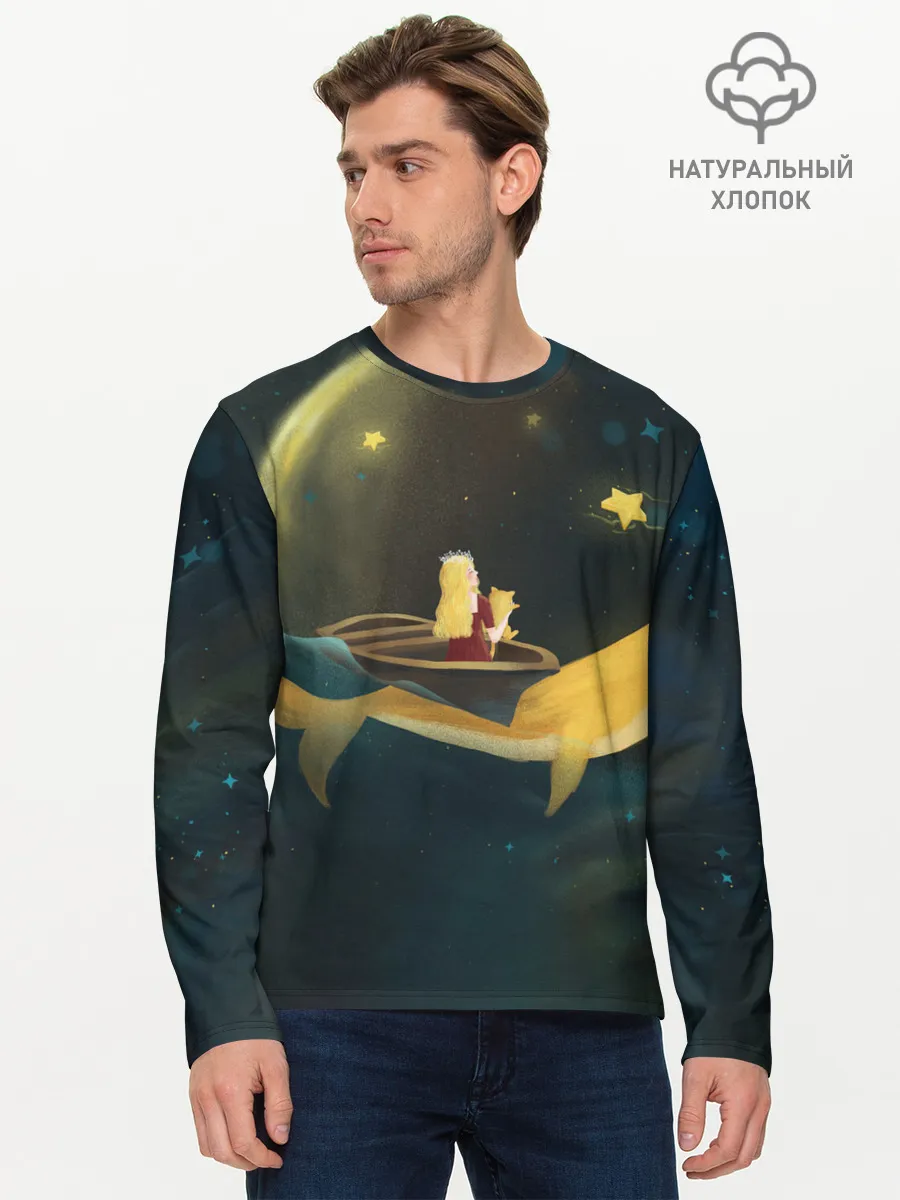 Мужской лонгслив базовый / Девушка и кит в облаках