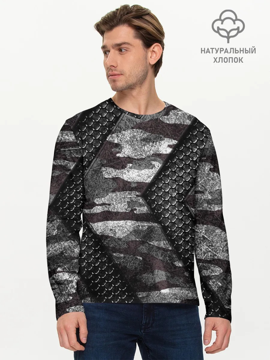 Мужской лонгслив базовый / Камуфляжная 3D броня