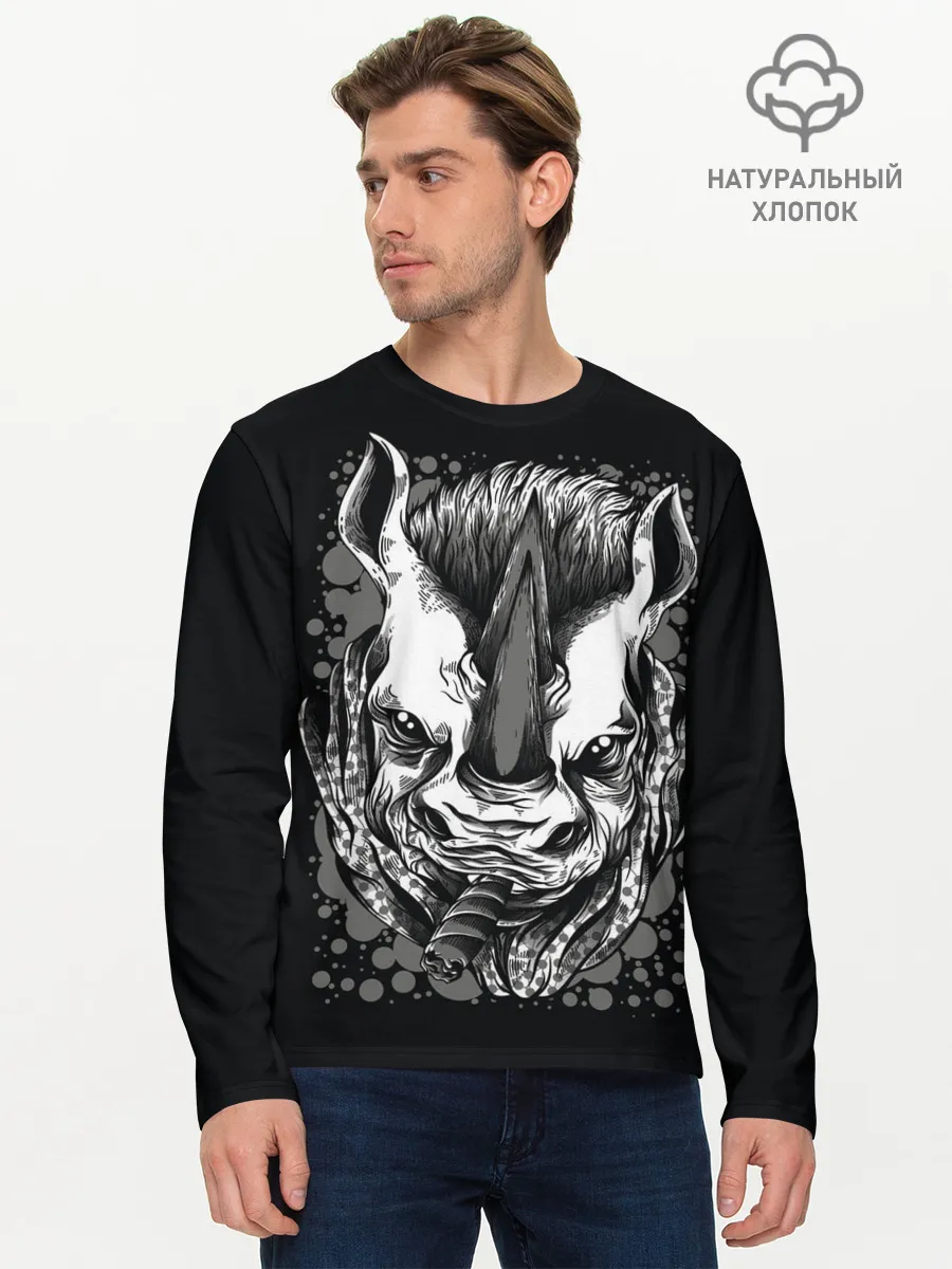 Мужской лонгслив базовый / Свирепый носорог