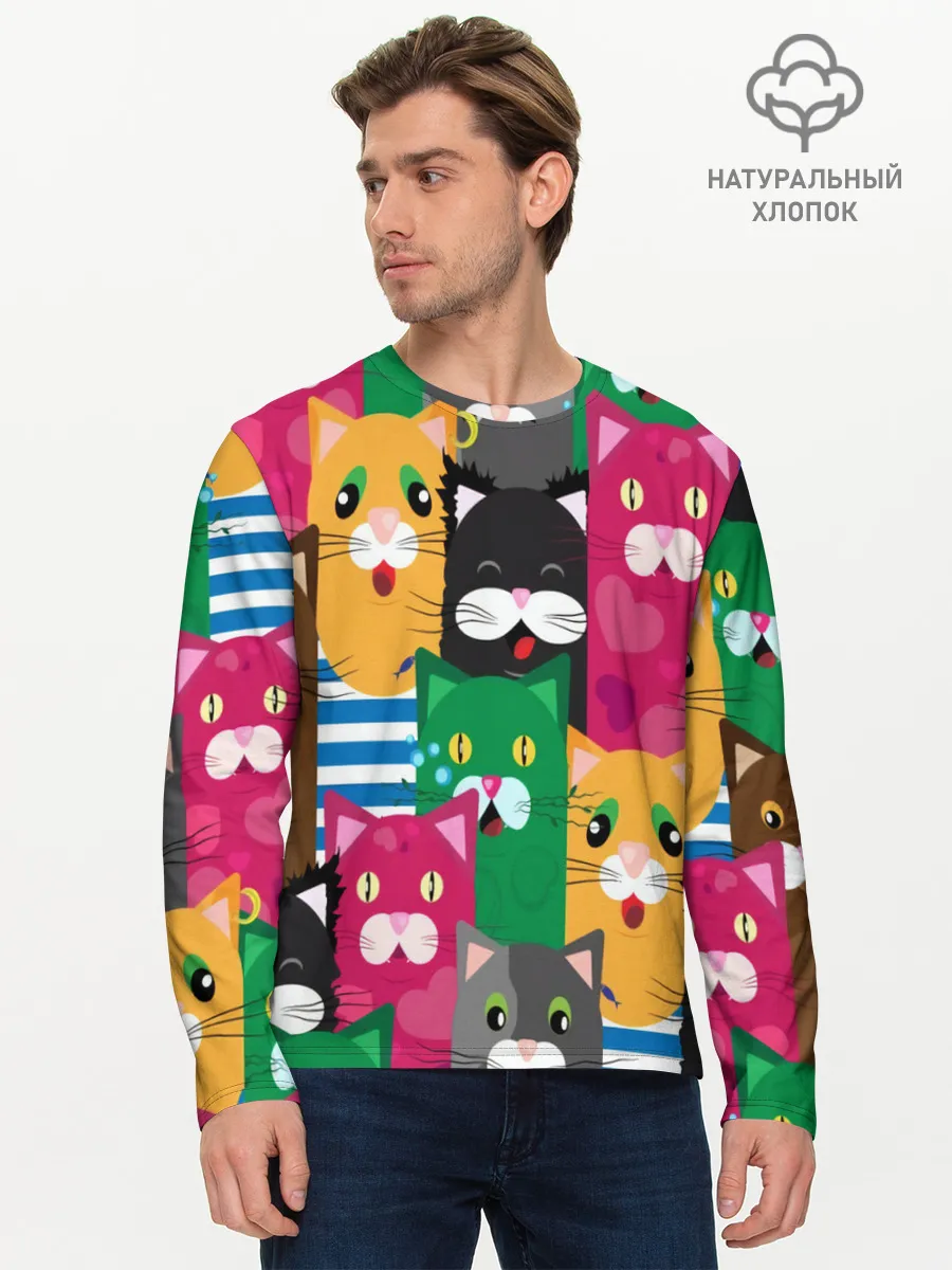 Мужской лонгслив базовый / Голодные котики.