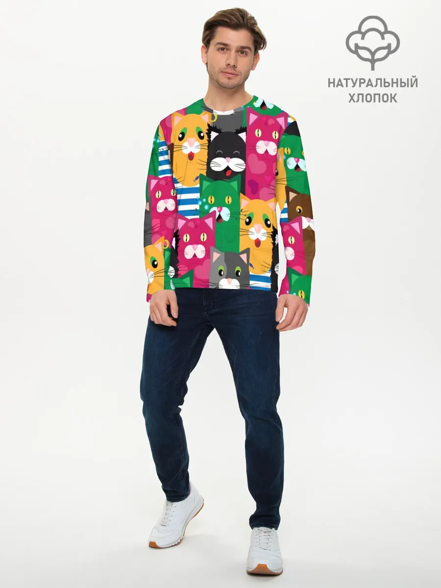 Мужской лонгслив базовый / Голодные котики.