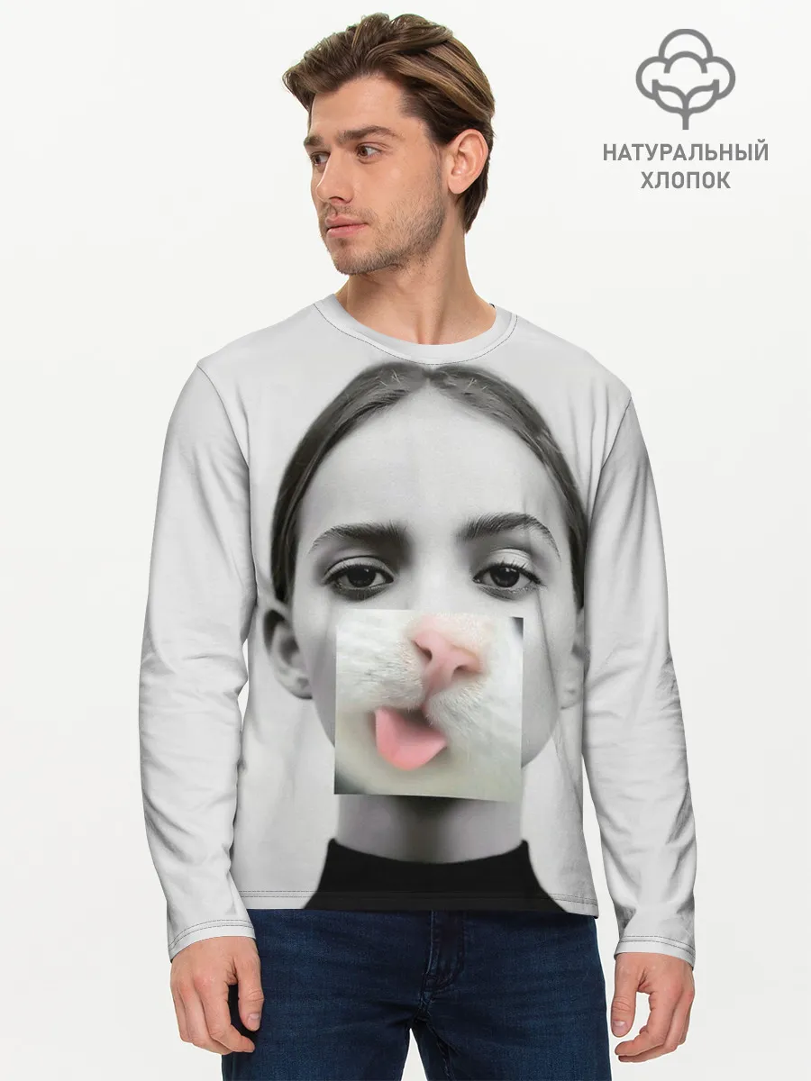 Мужской лонгслив базовый / kitty face