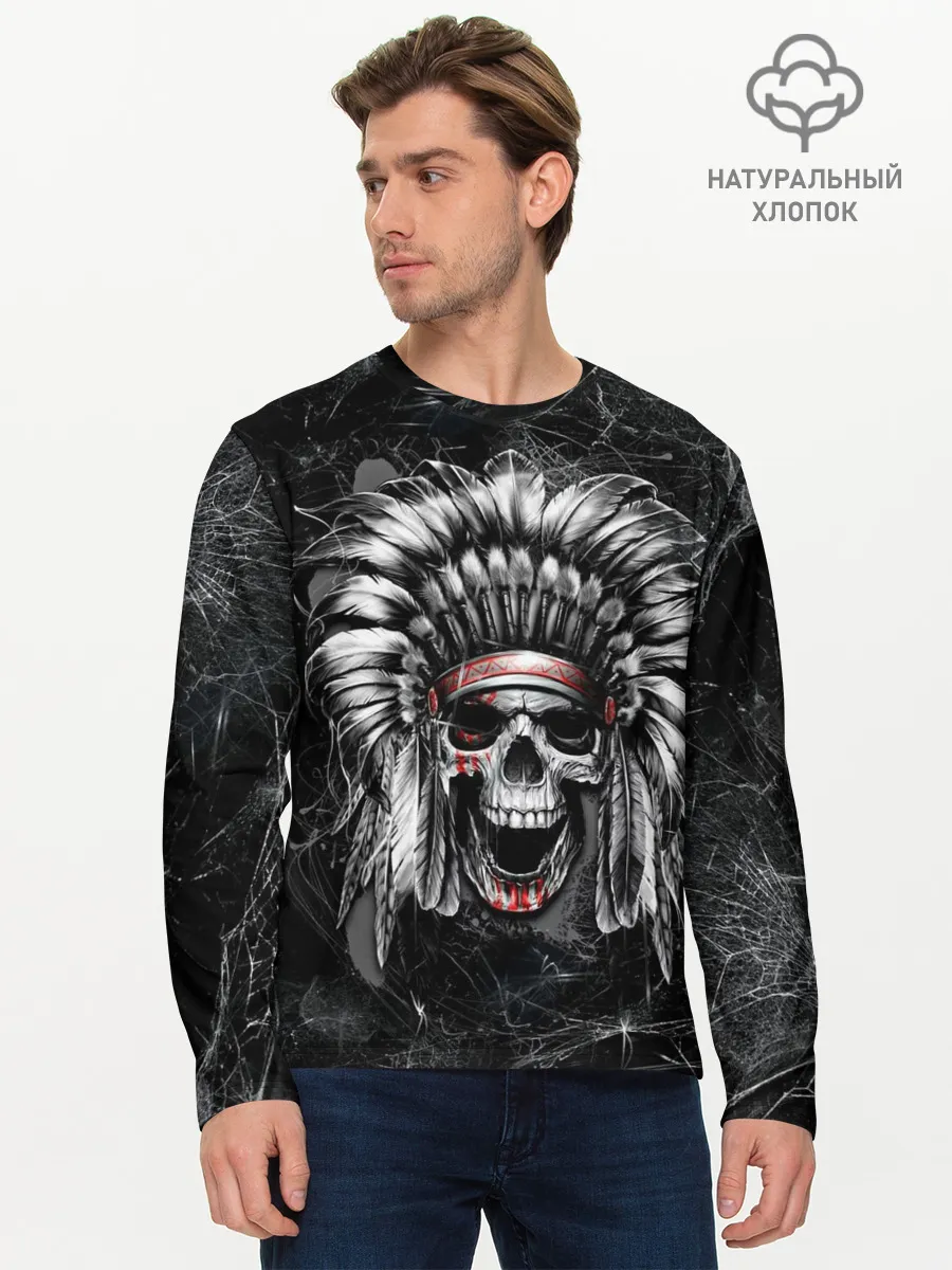 Мужской лонгслив базовый / Индеец череп