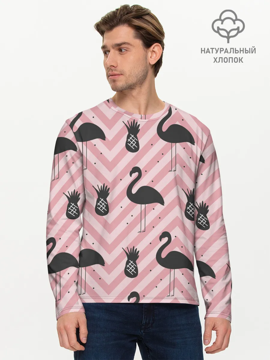 Мужской лонгслив базовый / Черный фламинго