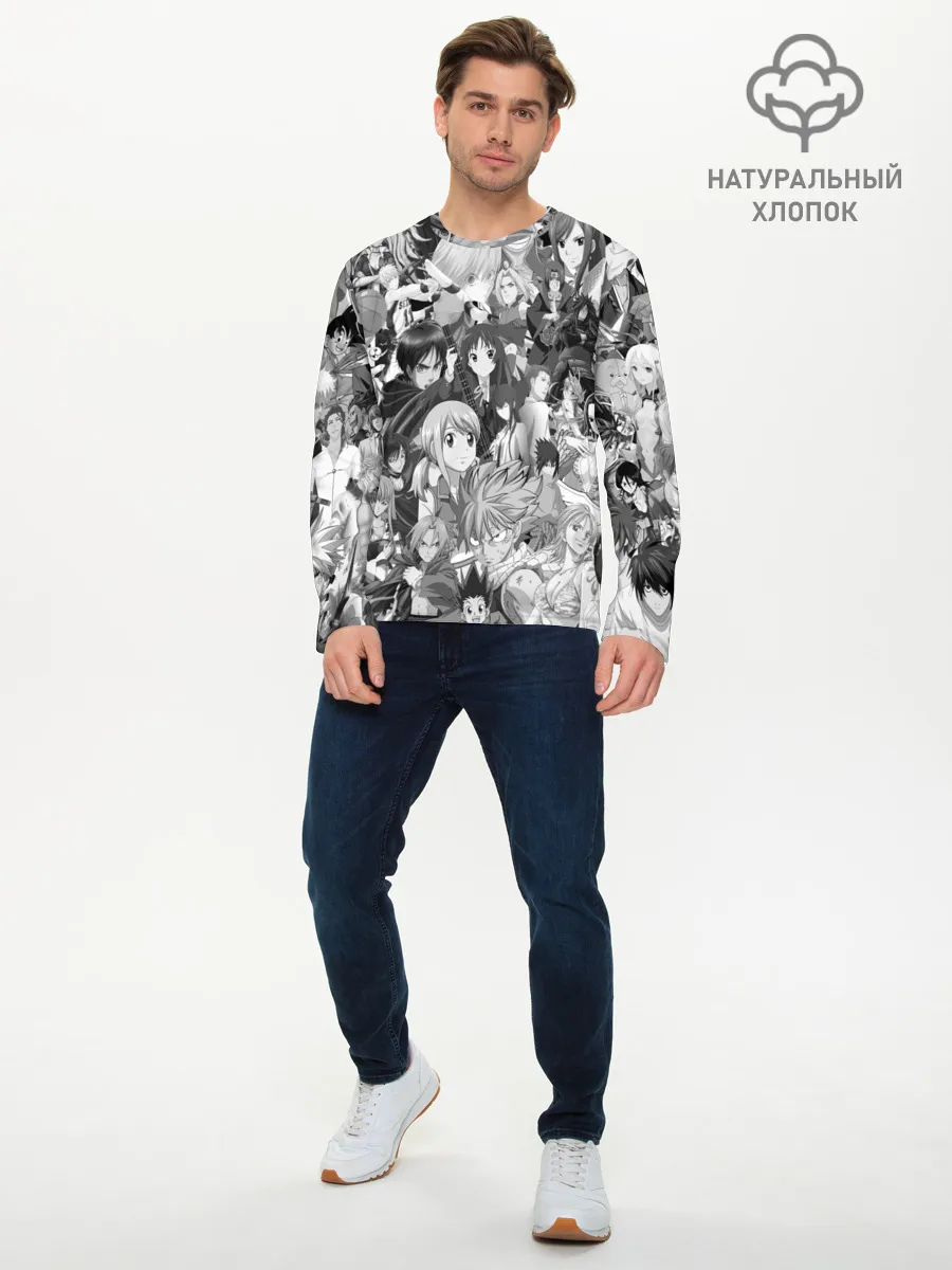 Мужской лонгслив базовый / МНОГО ЧЕРНО-БЕЛЫХ АНИМЕ ДЕВОЧЕК