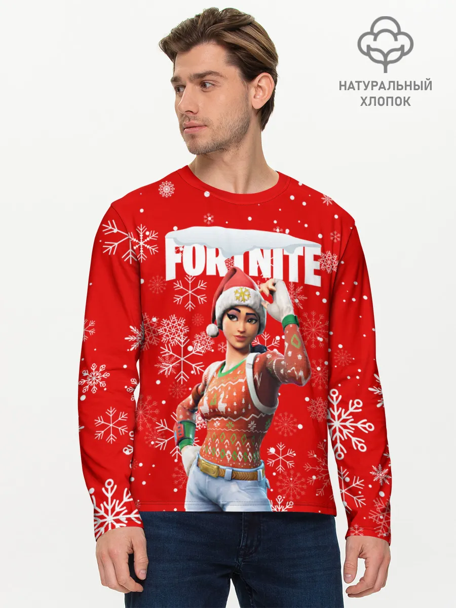 Мужской лонгслив базовый / FORTNITE НОВОГОДНИЙ.