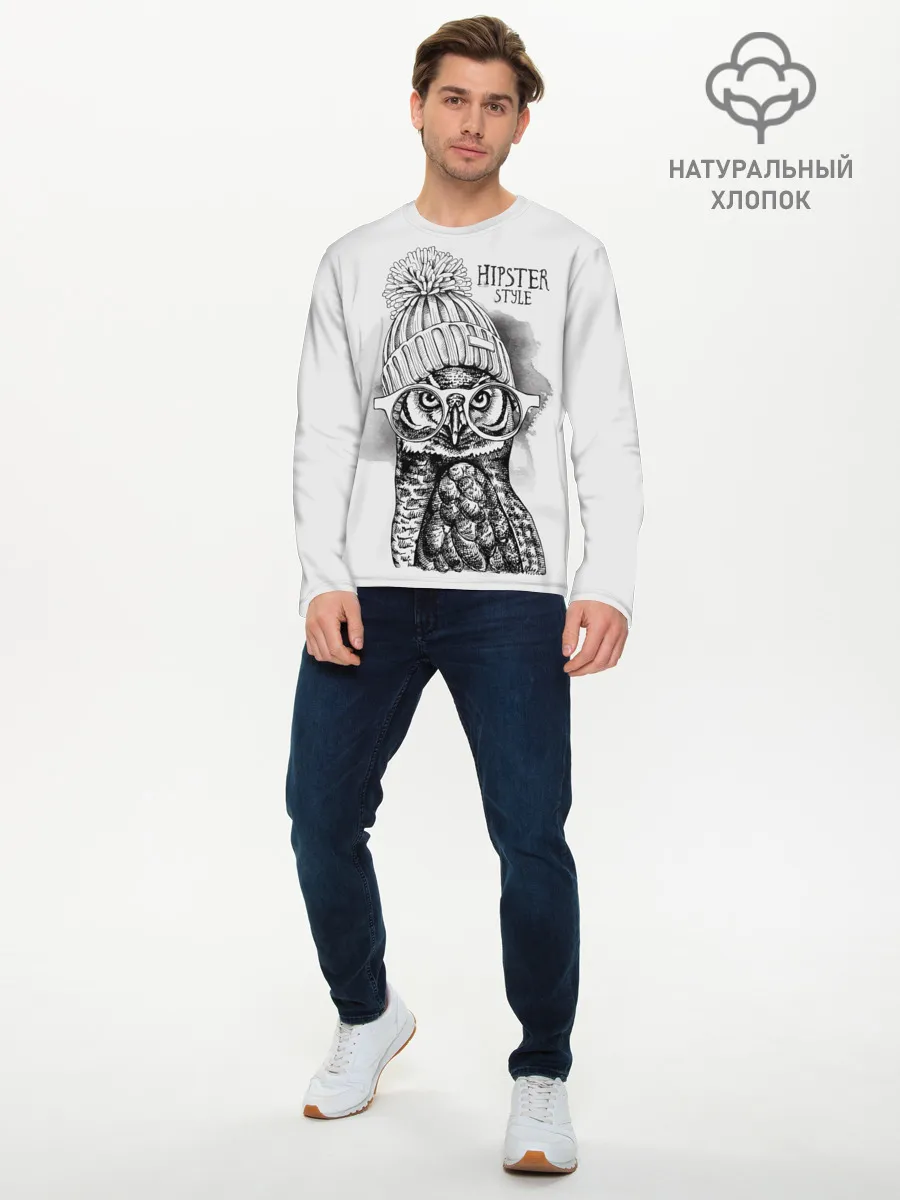 Мужской лонгслив базовый / Хипстер сова