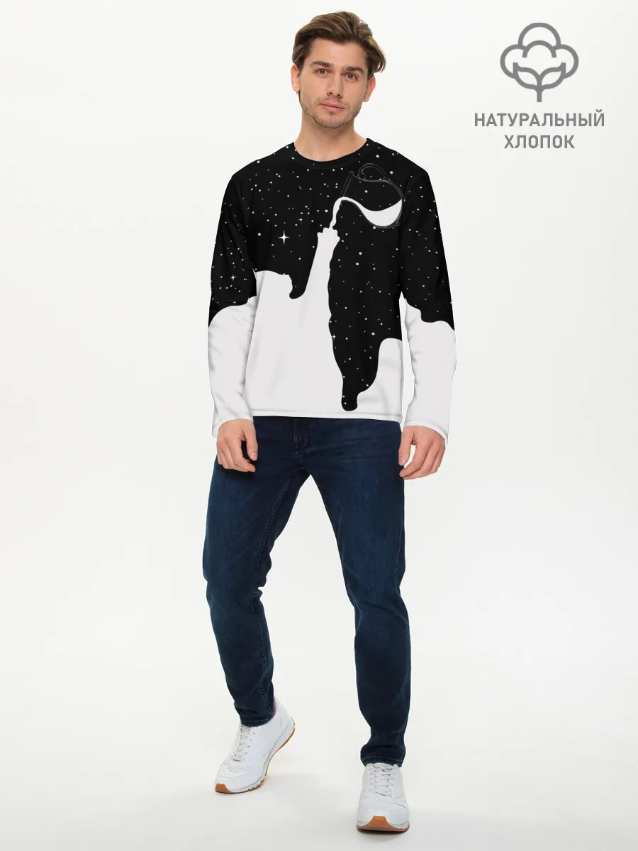 Мужской лонгслив базовый / Космический Кот