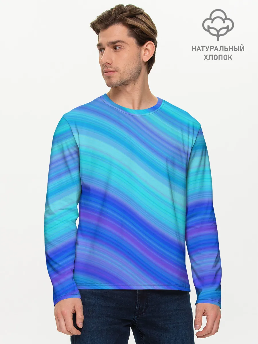 Мужской лонгслив базовый / Абстракция. Влны.