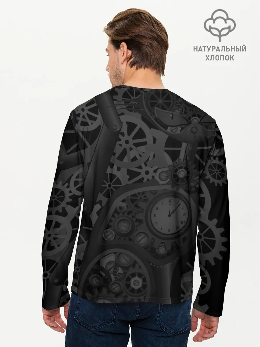 Мужской лонгслив базовый / Кошка в стиле стимпанк