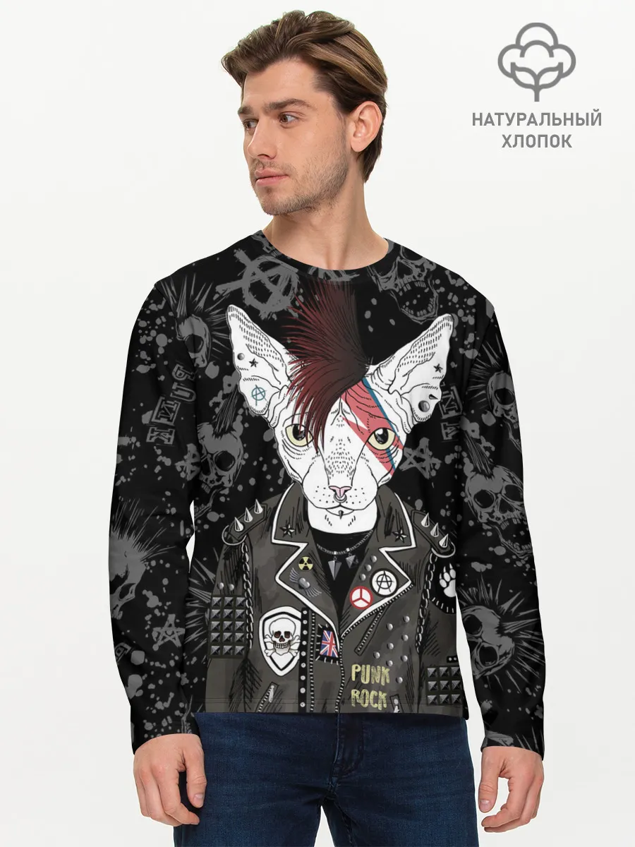 Мужской лонгслив базовый / Кот в косухе