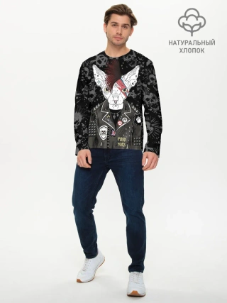 Мужской лонгслив базовый / Кот в косухе