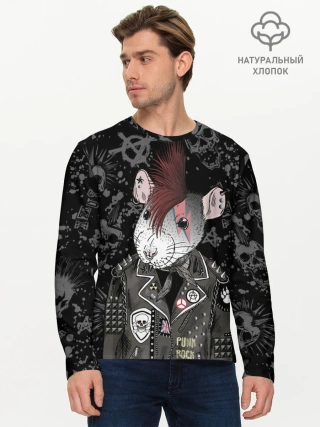 Мужской лонгслив базовый / Крыса в косухе