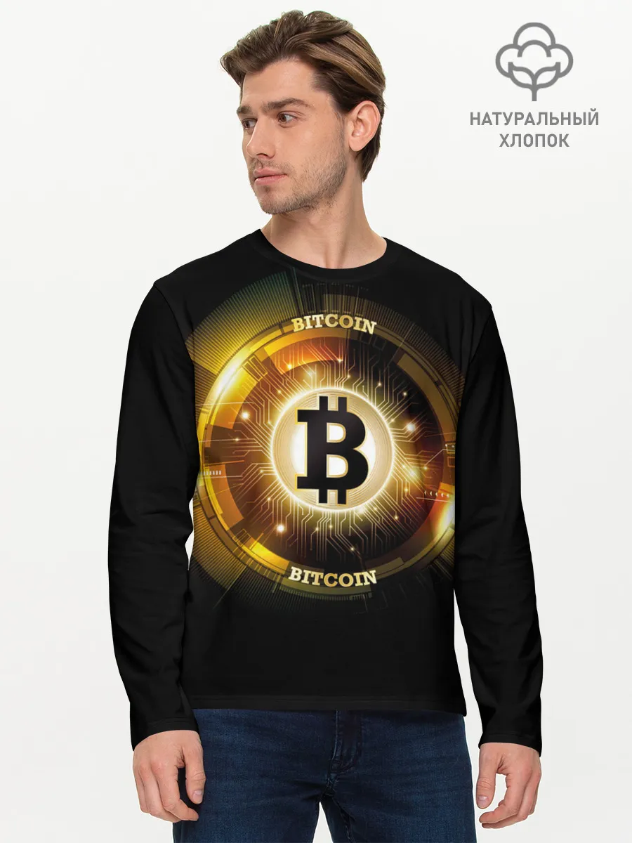 Мужской лонгслив базовый / Золотой биткоин