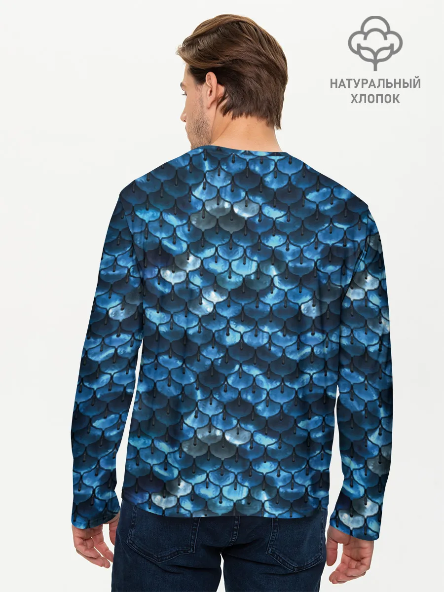 Мужской лонгслив базовый / Синяя чешуя