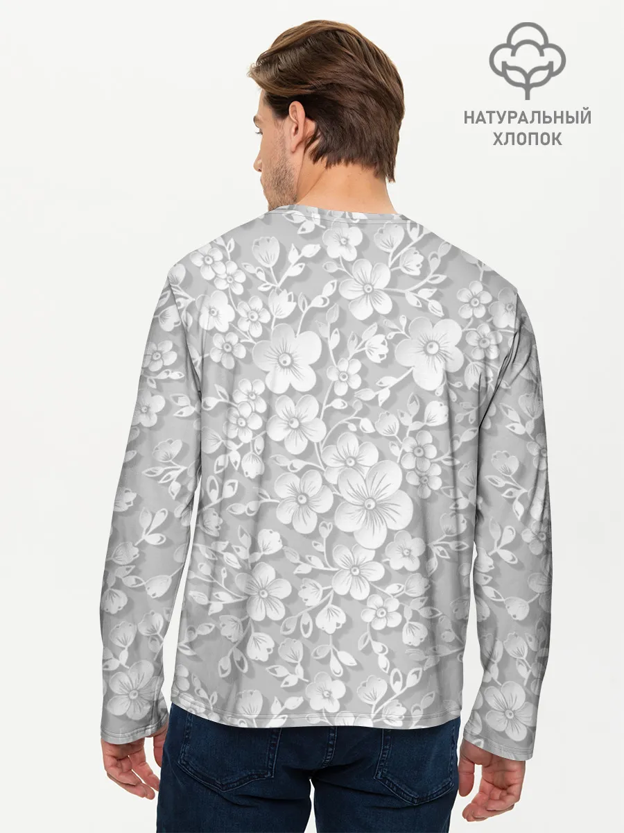 Мужской лонгслив базовый / Белые цветы
