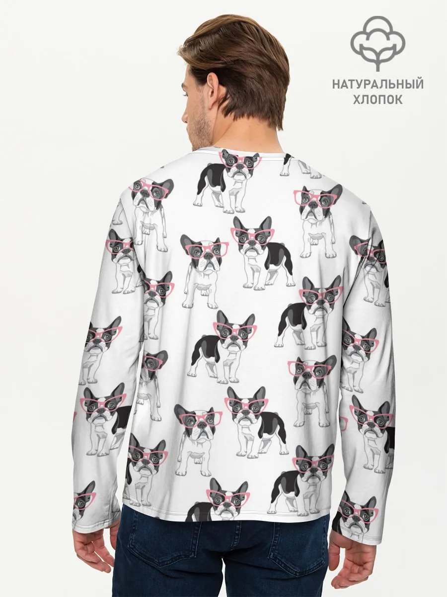 Мужской лонгслив базовый / Французские бульдоги в очках