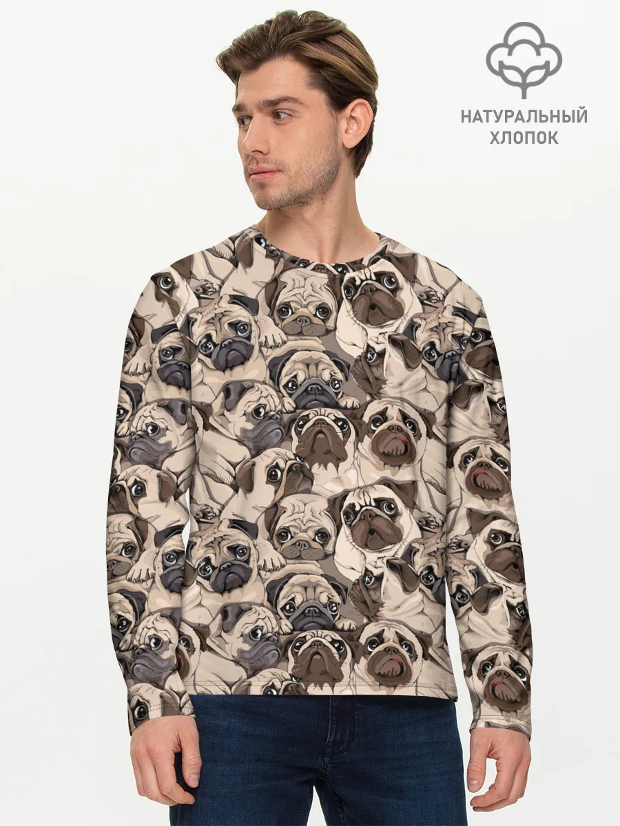 Мужской лонгслив базовый / Мопсы