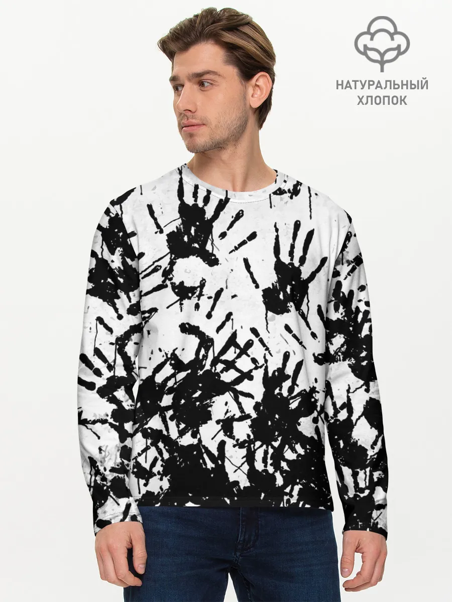 Мужской лонгслив базовый / Отпечатки - DEATH STRANDING